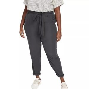 Old Navy Gray Pants Womens XL Tall Attached Belt Straight Leg Ankle Casual Comfy